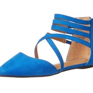 Women's Blue Strappy Pointed Flat